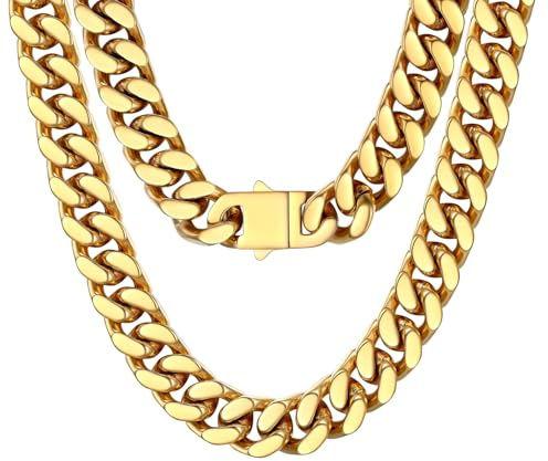 PROSTEEL Cadena Cubana Oro Collar Grueso Acero Inoxidable Dorado 14mm Cadenas Cubanas Eslabones Hip Hop 51cm Joyas de Mujer Hombre