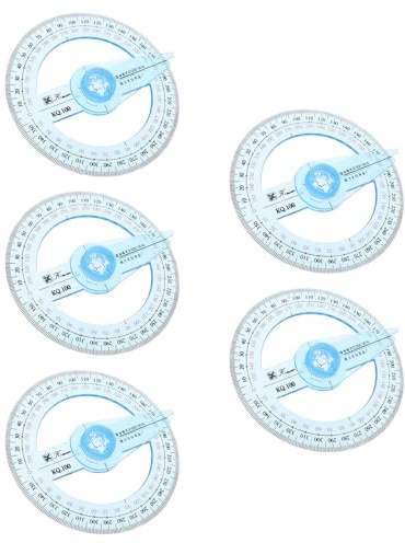 TEHAUX 5 Piezas Transportador de Ángulos de Plástico Medición 360° y Diseño Portátil para Escuela y Aula, Regla Geométrica Multifuncional para Profesionales y Estudiantes