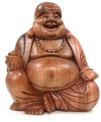 Hillfield Grosser lachender Buddha 31cm Handarbeit aus Holz 2,9 kg Feng Shui Buddhismus