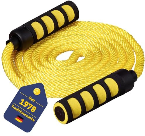 BEST SPORTING Springseil mit Softgriffen I Länge 400 cm I Farbe Gelb I Schwungseil für mehrere Springer I Gruppen Seil für Kinder und Erwachsene I Ideal für spielerische Übungen mit Kindern