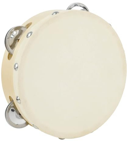 A-Star 6 Zoll/15 cm handgeführtes hölzernes Tamburin, traditionelle Einzelklingelglocke aus Metall – natürlicher Kopf