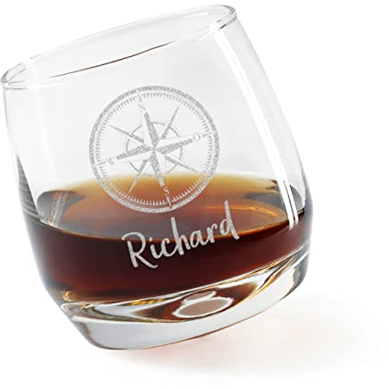 Herz & Heim® Rocking Whisky Glas/schräges Whiskyglas mit Gravur Kompass