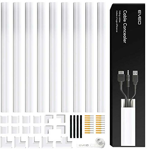 EVEO Cable Hider Wall - 153 Wall Cord Hider, Cable Concealer, Wire Covers for Cords - Wall Cable Hider and Cable Raceway for TV Cord Hider Wire Cover - 10X (L16 x W0.95 x H0.5) - Medium | White