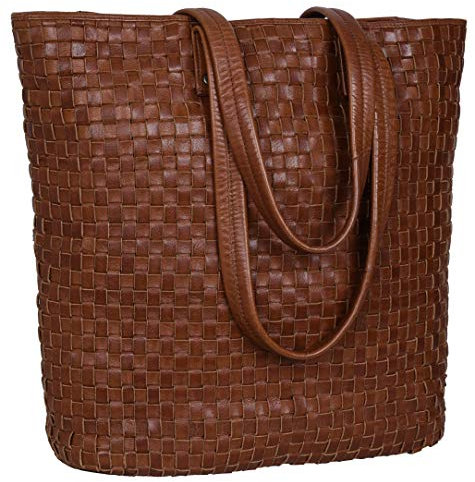 Antonio Valeria Ava Schultertasche aus Leder mit Tragegriff für Damen, Braun (Gewaschenes geflochtenes Rotholz.), Medium