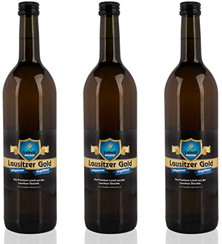 3 x Lausitzer Leinöl - Lausitzer Gold (kaltgepresstes ungefiltertes Premium Leinöl), 3x 750ml