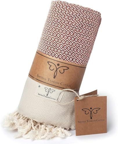 SMYRNA TURKISH COTTON Coperta vintage in 100% cotone, misura grande, 127 x 152 cm, realizzata in Turchia, lavabile in lavatrice, telo da bagno e tappeto da picnic di alta qualità, arancione