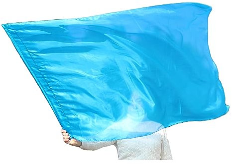 Winged Sirenny Leichte Tanzfahne aus Handbemalter Seide 129cm, Drehbare Seidenpoi-Flagge mit Tragbaren Harten Stab & Drehgelenken für Tanz, Anbetung, Festivals & Flow Arts (türkis)