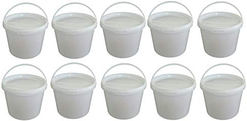 10 x 3 Liter Eimer mit Deckel, Weiß, stapelbar, lebensmittelecht, 10 Stück | Kunststoffeimer, Milch-/Vorratseimer, Honigeimer, Lebensmittelbehälter, Leereimer für Mehl, Wassereimer, Lebensmittelfreigabe