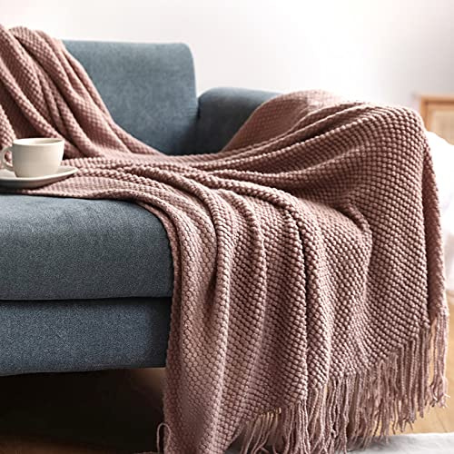 LumiSyne Gestrickte Decke Mit Quaste Einfarbig Ananas Grid Kuscheldecke Strickdecke Tagesdecke Überwurf Couchdecke Dekorative Decke Für Sofa Bett 170x130cm