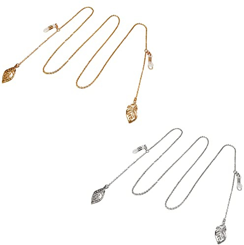 DNLKWGO Brillenkette, Sonnenbrillenkette, Halsband, verziert mit Blättern, Brillenketten für Damen, Gold+Silber, One size
