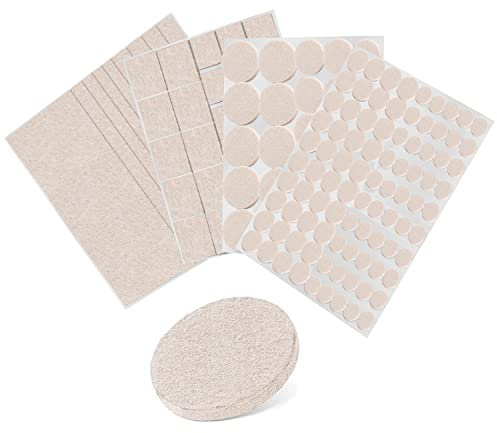 BufferABC Patin Feutre pour Meubles, Patins en Feutre Auto-adhésifs 166pcs, Premium Patins Antiderapant - Feutrine Autocollante Patin Chaise pour la Maison sur la Protection du Sol (Beige)