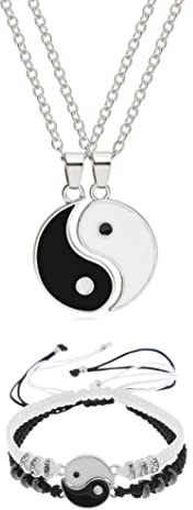 HMOOY Yin Yang Kette und Armband, 4 Stück Matching Yin Yang Freund Paar Armbänder Mit Halskette Set Yin Yang Verstellbare Schnur Armband Yin Yang Anhänger für Freundschaft Paare