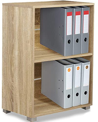 BAKAJI Bücherregal für Segeln, 2 Regalen, Archivierung von Dokumenten und Grundstücken, Möbel, Haus, Büro, Bibliothek, Schrank mit Regalen, Innenraum, Standregal aus Holz (Eiche)