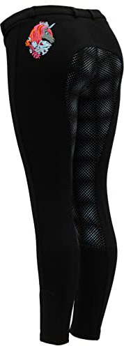 Autumnn Equestrian Jodphurs Jodphurs - Jodhpurs per bambini, in silicone, per bambini e ragazze, con fondo elastico, Nero/Blu Cielo, 26W
