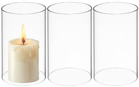 HOMSFOU 3 Stück Glaszylinder Windlicht: Handgefertigt, ohne Boden, Borosilikatglas 6x10 cm - Kerzenhalter & Teelichthalter für Zuhause, Hochzeit & Tischdeko