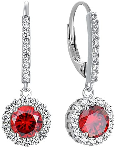 YL Damen Ohrhänger 925 Sterling Silber Januar Geburtsstein Granat Runden Tropfen Ohrringe