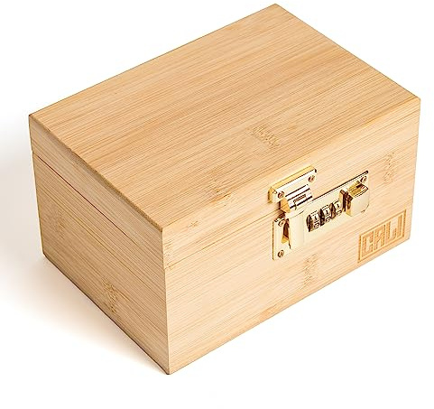 CALI Boîte de Rangement Verrouillable en Bambou avec Couvercle à Charnière (Naturel)