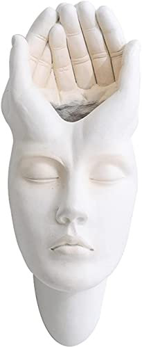 Duiaynke Statue en résine visage humain vase tige branches bouquet de fleurs à suspendre sculpture jardin terrasse décoration de la maison (mains de maître 11 x 7 x 23 cm)