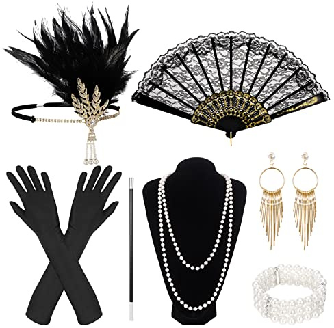Firtink 9 Stück 20er Jahre Kostüm Damen, 20er Jahre Accessoires, Charleston Accessoires Damen Great Zubehör für Frauen