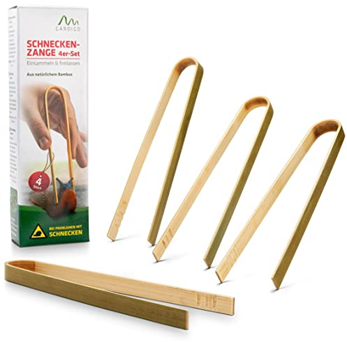 Gardigo® Snigeltång – set om 4 | snigelskrämma gjord av naturlig bambu | För att bekämpa växtskadedjur | Även lämplig som minigrilltång, sockertång, salladsbestick eller kökstång