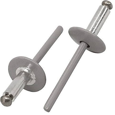 SKIR'CO (100 Stück) Großflansch Alu Blindnieten 4,8 x 14 mm, Edelstahldorn, RAL 7036 Platingrau