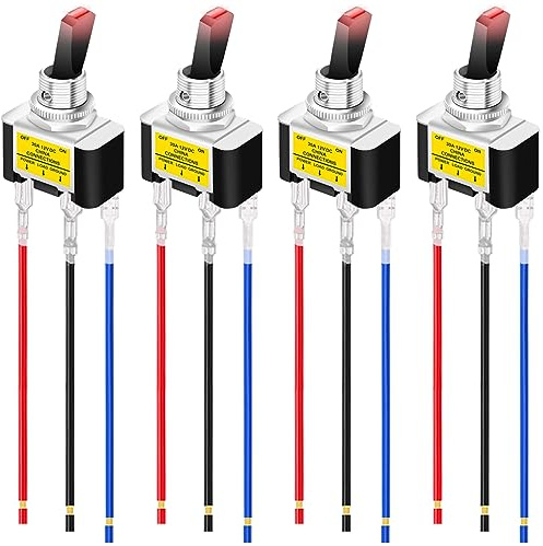 MKBKLLJY 4St. Beleuchteter Kippschalter DC 12V 30A SPST 3Pin Ein Aus Roter LED Schalter für Auto Auto Boot Wohnmobil mit verriegelten Anschlussdrähten