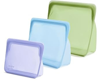 Stasher Sacchetti riutilizzabili per alimenti, in silicone, confezione da 3, sacchetti riutilizzabili per congelatore, microonde, lavastoviglie, forno, sous vide, contenitori per il pranzo, ecologici