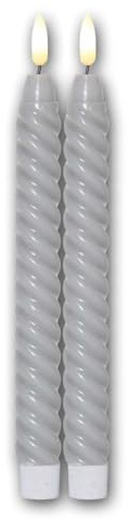 world-trading-net - 4 Stück LED Stabkerzen SWIRL, Höhe 25cm, Durchmesser 2,1cm, Timerfunktion, Farbe grau