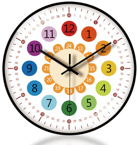 Btstil Wanduhr für Kinder, Wanduhren Ohne Tickgeräusche Lernuhr Kinder Wanduhr Lautlos Wanduh Große Bunte Zahlen Leicht zu Lesen, Wanduhr Deko für Kinderzimmer Küche Wohnzimmer (8 Zoll)