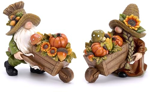 Valery Madelyn Juego de 2 adornos de otoño Gonks, gnomos de otoño con calabaza de girasol y setas, decoración de cosecha para el hogar, sala de estar, ventana, jardín al aire libre, 6.1 pulgadas