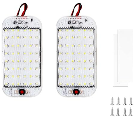 Xinlie 2 Pièces 48 LED Lampe Eclairage Voiture Lumineuse Plafonnier LED 12V-60V Camping Car Lumiere Voiture Interieur avec Interrupteur On/Off,pour Remorque,Camion,Van,Camping-Car,Marin