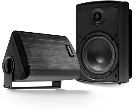 Gemini Sound GHSI-W525BT Bluetooth-Lautsprecher für den Außenbereich, IP44, wasserdicht, kabelgebunden, Wandhalterung, Paar mit Aluminiumgrills, für die Terrasse, mit Gänseblümchen, bis zu 16
