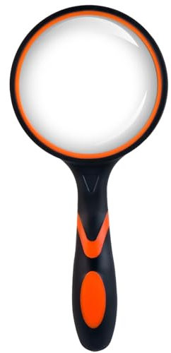 DOETYD Magnifying Glass 10X Orange Handheld 75mm Magnifier with Non-Slip Handle Magnifying Len for Seniors Reading or Hobbies