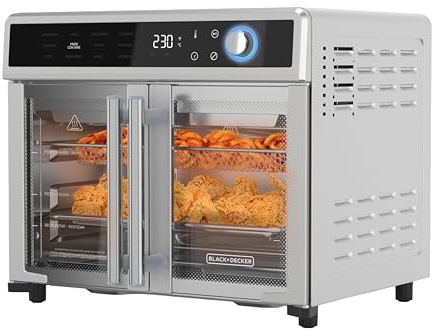 BLACK+DECKER Crisp 'N Bake Air Fryer Toaster Oven Combo, 12 in 1 Countertop Convection Oven Cooks Food Fast, Fits a Whole Pizza or 6 Toast Slices, French Doors with Stainless Steel Finish