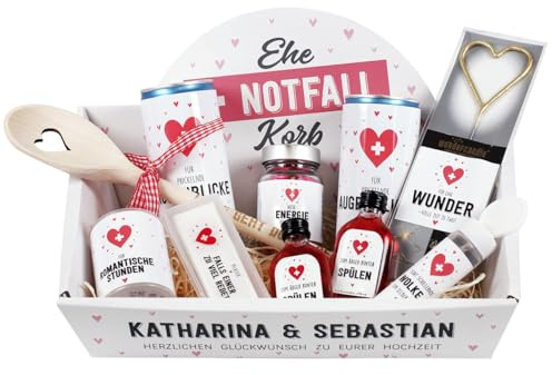 Lustiges Hochzeitsgeschenk personalisiert Ehe Notfall Korb mit 2 Zeilen Wunschtext bedruckt Hochzeitsgeschenke für Brautpaar witziges Geschenk Hochzeit