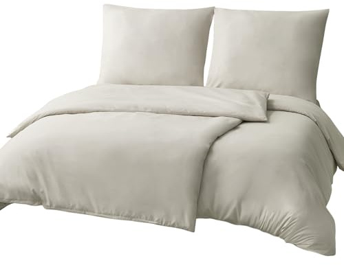 RUIKASI Bettwäsche 135x200 Beige 4teilig - Polyester Mikrofaser Bettwäsche-Sets Oeko-TEX, 2 Bettbezüge 135x200cm + 2 Kissenbezüge 80x80cm mit Reißverschluss, Weich und Bügelfrei