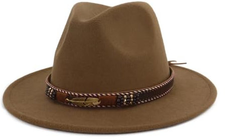 FULUJIDI Fedora Trilby Filzhut Hut Vintage Filzmützen Damen Panama Fedora Herren Filz Jazz Hut 56 To58 cm Light Coffee