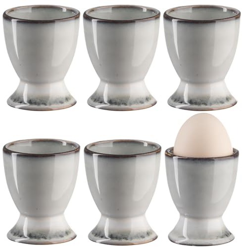 Bluweet Lot de 6 coquetiers en porcelaine - Pour chaque table de petit-déjeuner - Œufs durs et mous - Motif marbre gris