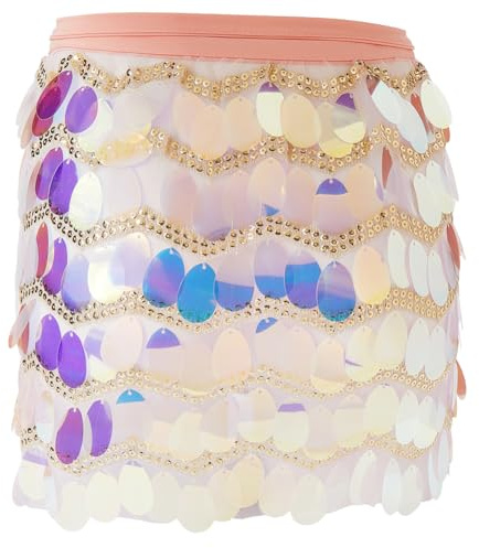 GORGECRAFT Bauchtanz Hüftrock Rosa Polyester Taillengürtel Tropfenform Pailletten Glitzer Mini Hüfttuch Wickeltuch Bling Funkelnd Mehrlagig Rave Kostüm Für Damen Kleidung Party Festival Auftritt