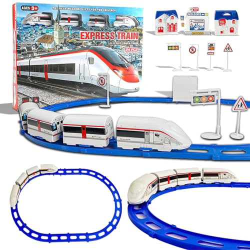 Xwin Sportseries Toy Train - Electric Express Train Set for Kids 24-Piece Battery Operated Toy Rail with Track, Tunnel, Signs, and Accessories, Fun Educational Playset for Boys and Girls Age 3+ Years