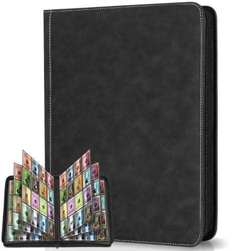 JoyHood Classeur de Cartes à Collectionner compatible avec TCG - Peut contenir 1024 cartes - Album Classeur Convient pour PM MTG OPCG - Avec Fermeture Eclair (Noir, 16 Pockets)