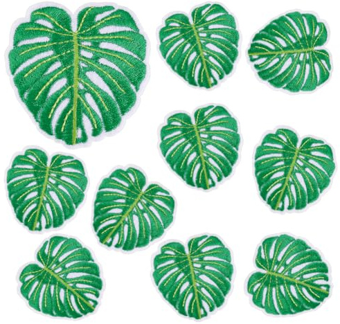 AHANDMAKER 10 Stück Patches Zum Aufbügeln Mit Grünem Blatt Monstera Blatt Aufnäher Selbstklebende Reparaturflicken Bestickte Flicken Applikation Für DIY Kleidung Jeans Taschen Hemden Dekoration