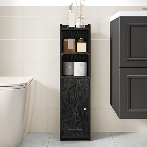 Hzuaneri Corner Bathroom Cabinet, with Adjustable Shelf and Door, Black | Narrow Floor Storage for Small Space, Slim Toilet Paper Storage Cabinet, Freestanding Storage Unit, 20 x 20 x 75 cm, BC19704X