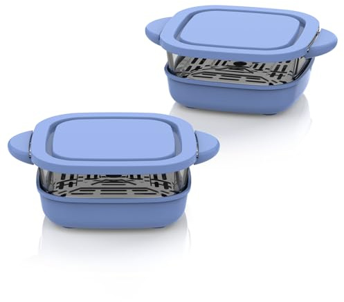 Omnikit 6 Cup Baking Dish Set - 2 Pack, 7 Inch Square Tempered Glass Food Storage Containers with Crispy Tray Compatible with Ninja Crispi Air Fryer - Oven, Microwave, Freezer and Dishwasher Safe