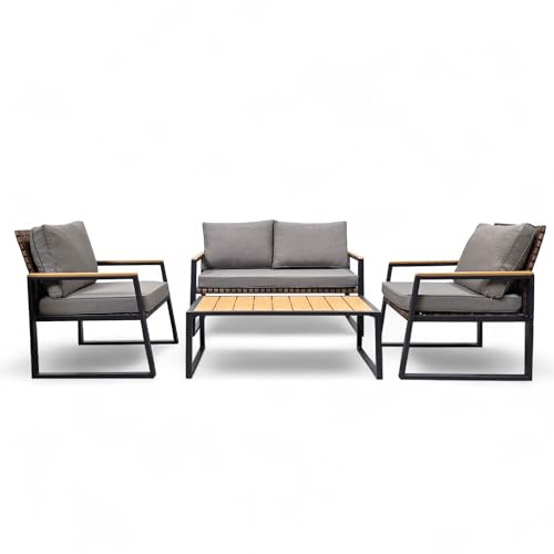 osoltus Lounge Möbel Set 4tlg. | Outdoor Gartenmöbel Sahara | Metallgestell - wetterfestes Kunstleder und abnehmbare Bezüge in Taupe