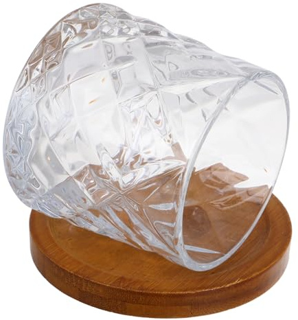 POPETPOP Verre à Whisky Rotatif avec Base Stable 280 Ml en Verre Transparent Design Anti-basculement pour Dégustation et Bar Vintage avec Support Unique