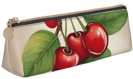 Bkdogkt Hermosa cereza roja dulce 1 impresión simple lápiz caja triángulo bolsa para bolígrafos maquillaje arte suministros diarios, blanco, talla única, Blanco 1, One size