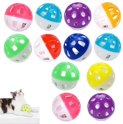 JFGDVW 12PCS Cat Ball Toy, Cat Toy Balls with Bell, for Indoor Activity and Chase Training(Randomly Colored)