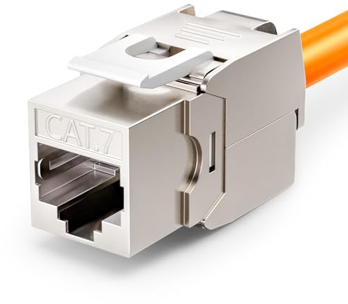 VCELINK 1 módulo CAT7 Keystone RJ45 hembra, para cable LAN de 10 Gbps hasta 600 MHz AWG 22-24 y PoE, sin herramientas, LSA, conector de montaje completo para panel de conexiones y enchufe de red