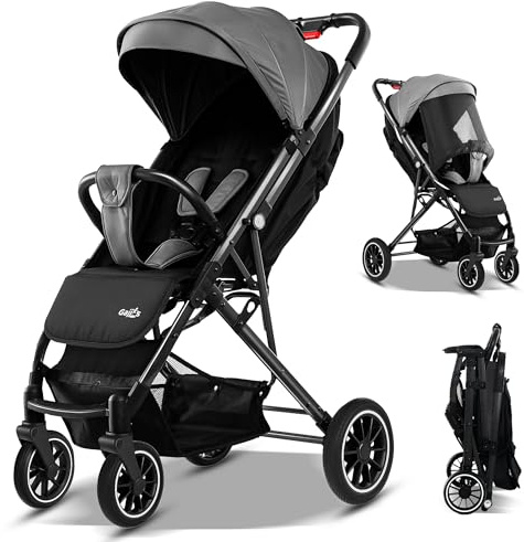 FK Sports Baby Pushchair Stroller from Birth to 3 Years Lightweight Foldable Travel Buggy with 5-Point Harness, Adjustable Seat Back and Oversized Basket with Cup Holder Smooth Swivel Wheels (Grey)